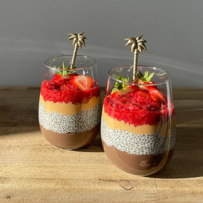 protein chia strawberry cup recipe nothing naughty palm tree metal spoons glass cups